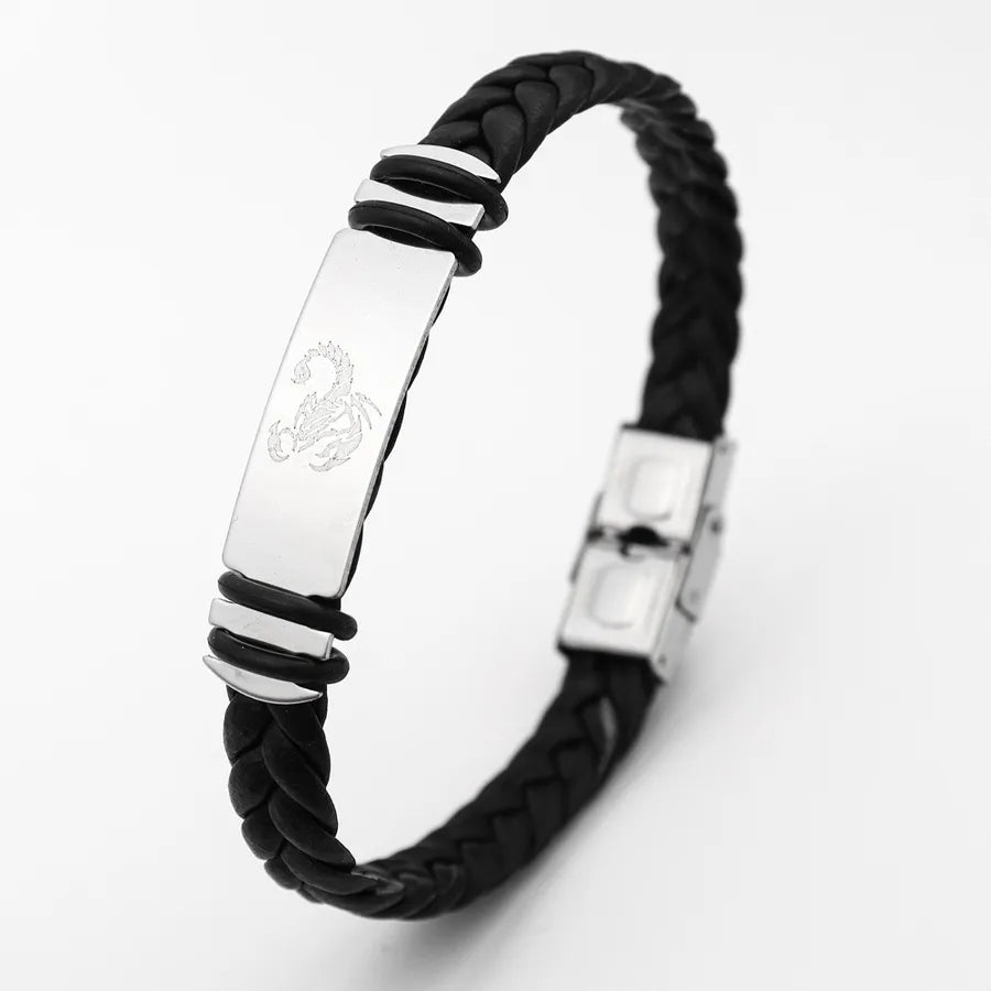 Retro Punk Solid Color 304 Stainless Steel Pu Leather Plating Men's Bangle Men Cord & Leather Bracelets