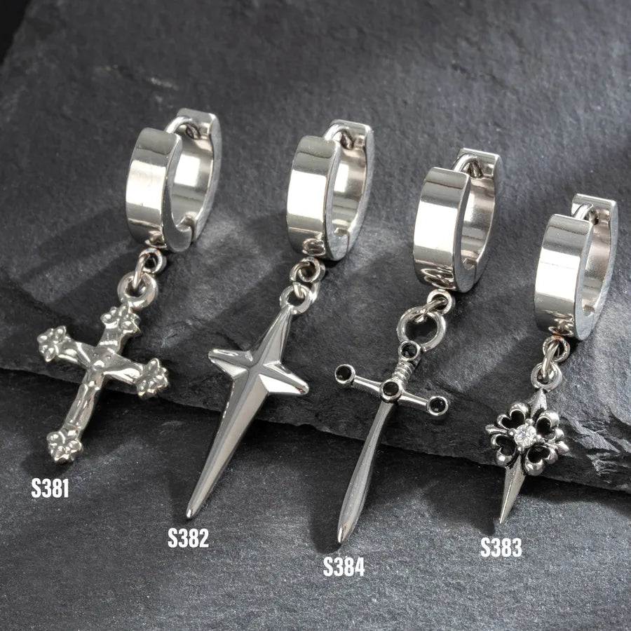 1 Piece Vintage Style Simple Style Roman Style Cross Inlay 316 Stainless Steel  Zircon Drop Earrings