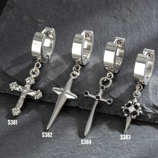 1 Piece Vintage Style Simple Style Roman Style Cross Inlay 316 Stainless Steel  Zircon Drop Earrings