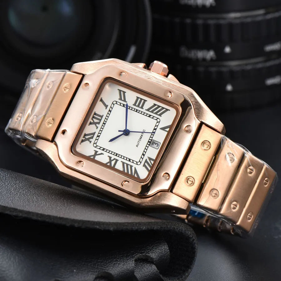 Business Color Block Solid Color Butterfly Double Snap Quartz Men's Watches