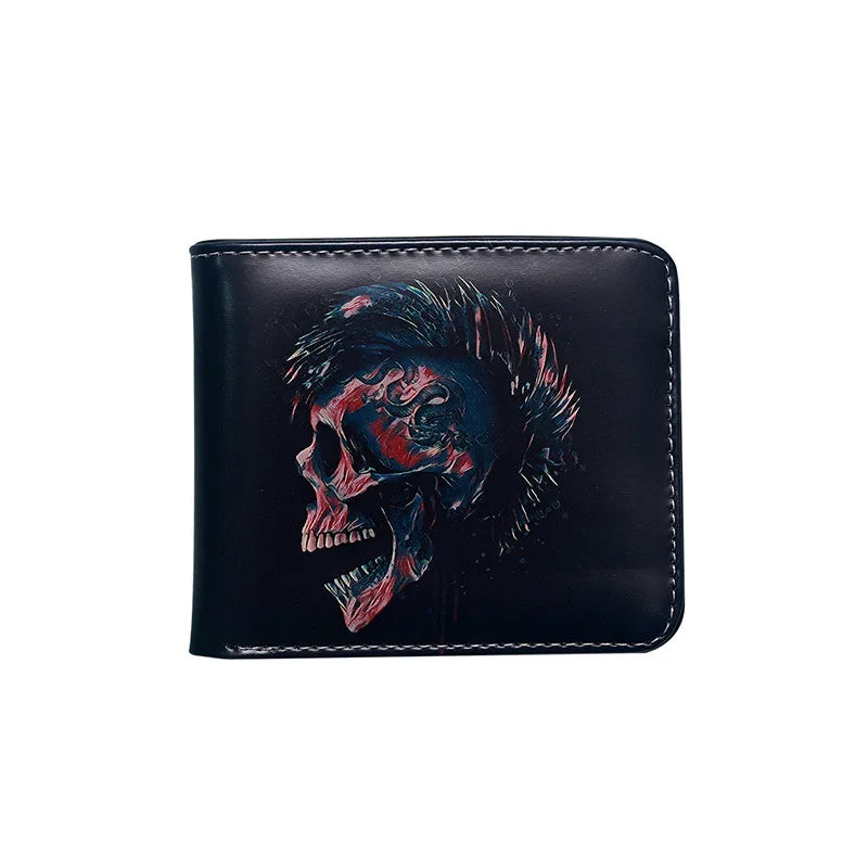 Men's Skull PVC Open Small Wallets