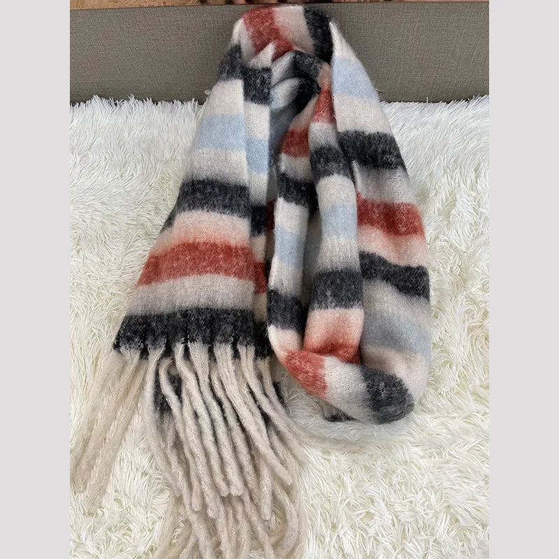 women's fashion stripe polyester tassel winter scarves