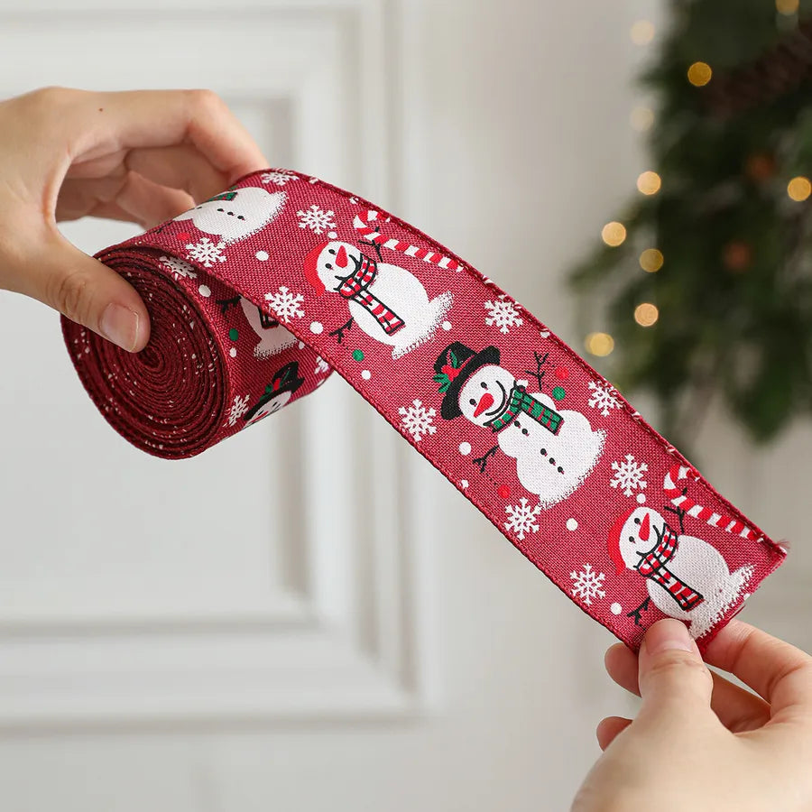 Christmas Cartoon Snowman Printed Decorative Ribbon Fabric Tree Flower Ring Gift Butterfly Knot Decorations Bohemian American Style