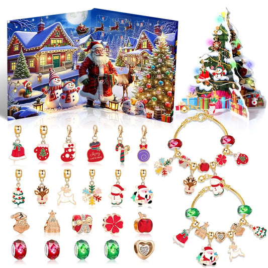 Christmas Countdown 24 Days Calendar Arrival Festival Surprise Blind Box Cartoon Diy Creative Combination Christmas Bracelet