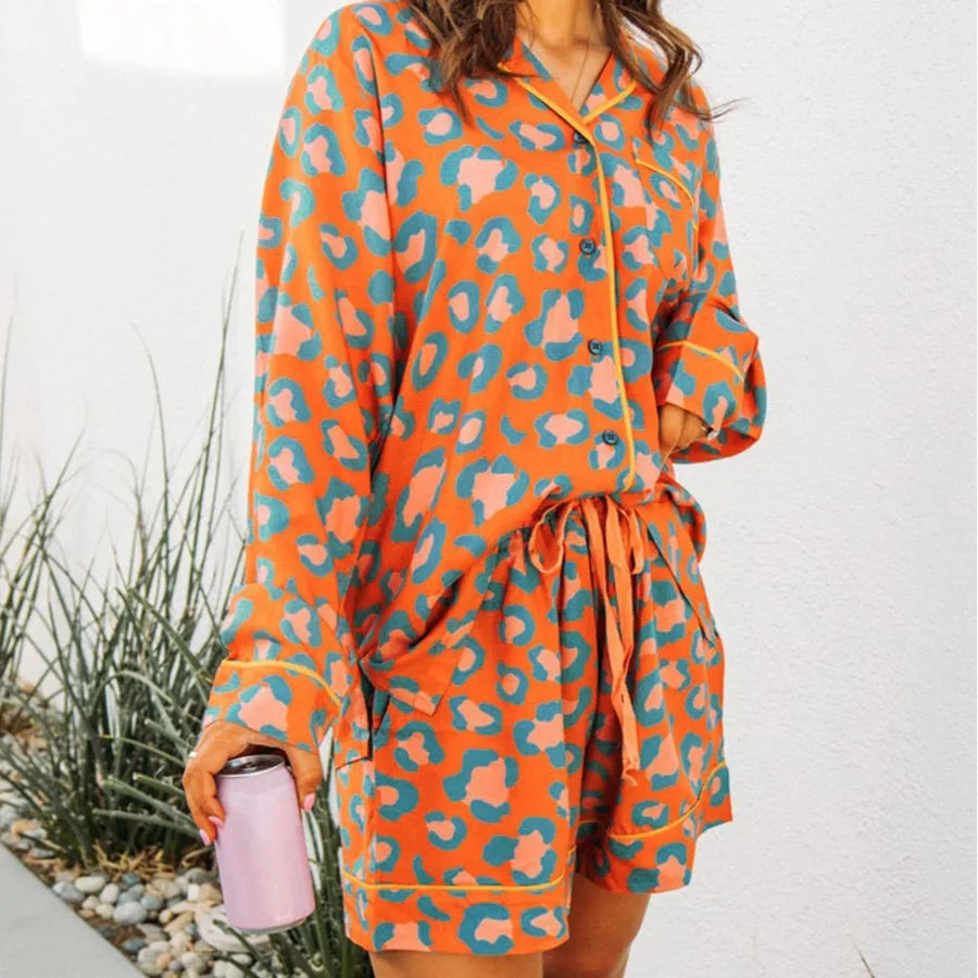 Home Women's Casual Elegant Lady Leopard Polyester Milk Fiber Shorts Sets Pajama Sets