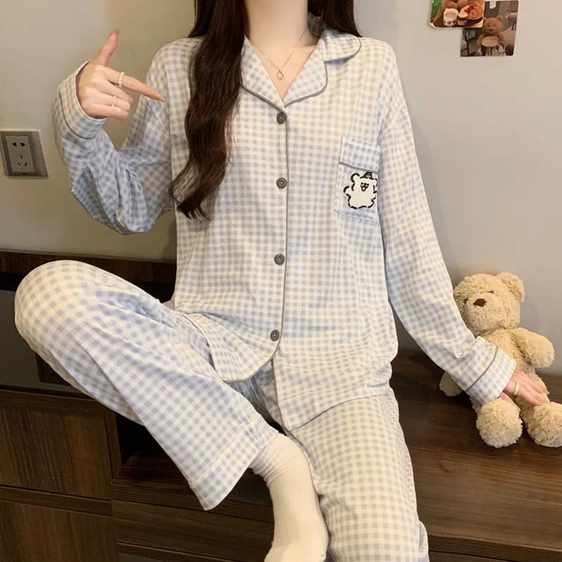 Purple Heart Sweet Style Women's Sleepwear Long Sleeve Home Clothes Spring Autumn High Sensation Dormitory Outdoor Wear Set