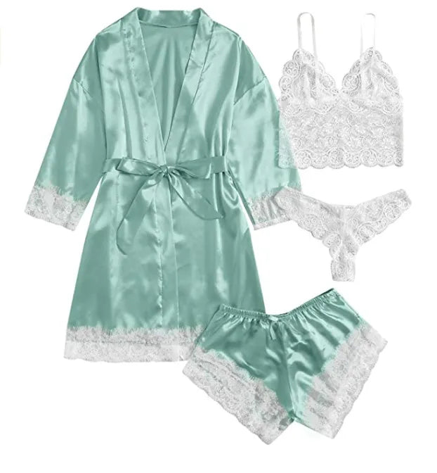 Elegant Solid Color Pajama Sets Imitated Silk Polyester Shorts Sets Lingerie & Pajamas