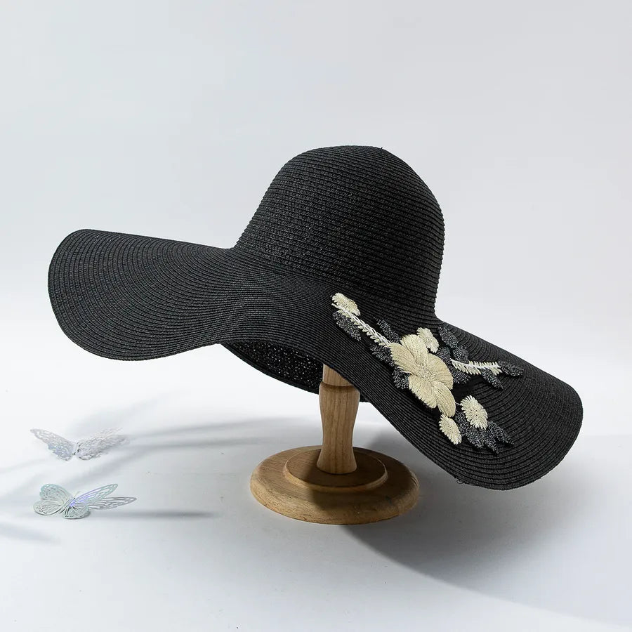 Women's Pastoral Simple Style Flower Big Eaves Sun Hat