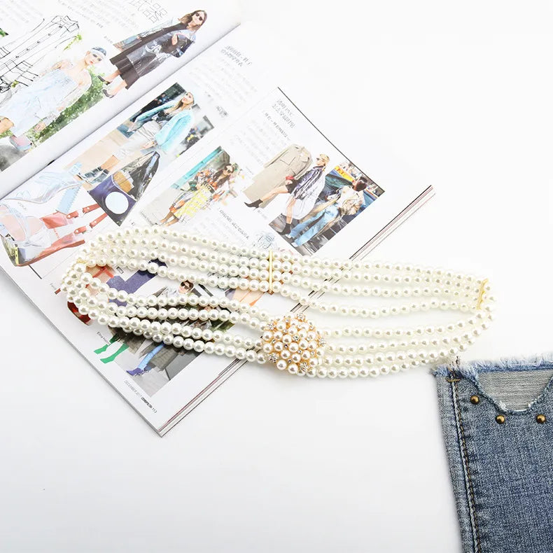 simple style square oval flower plastic beaded inlay rhinestones women's chain belts 1 piece