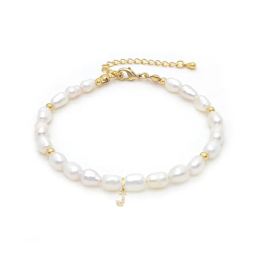 lady letter freshwater pearl beaded knitting bracelets