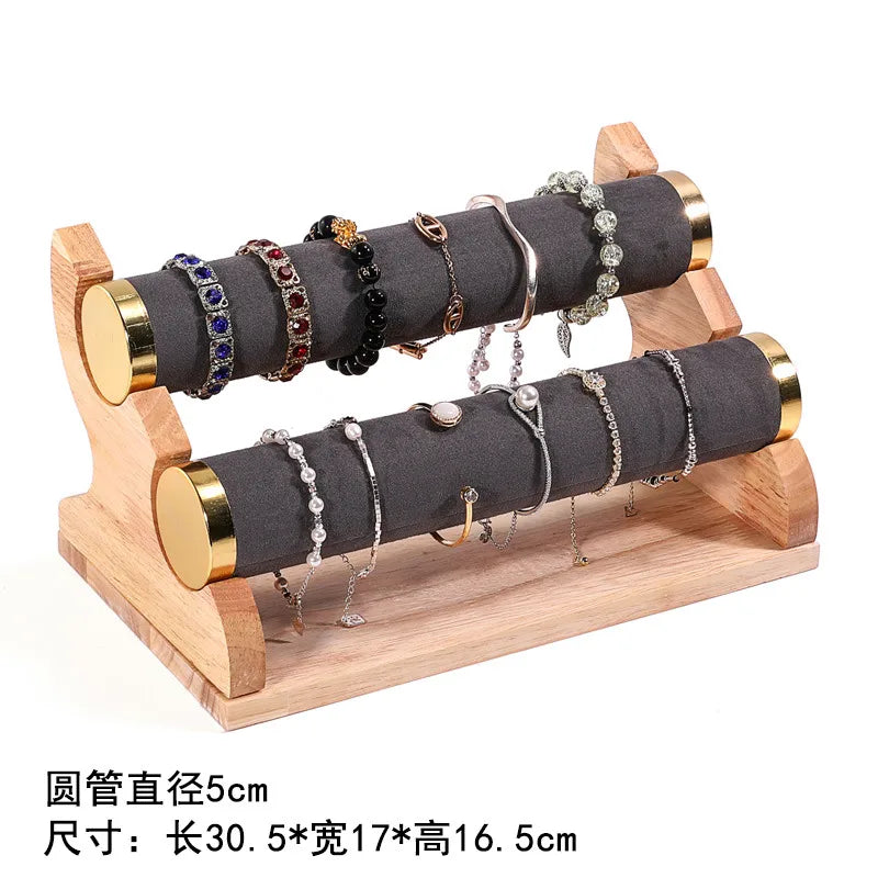Gold Edged Solid Wood Three Tier Bracelet Stand Chain Display Stand Jewelry Stand Staircase Design High End Feeling Craftsmanship