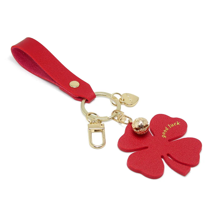 Lucky Four-Leaf Clover Car Leather Key Chain Pendant Internet Celebrity Valentine's Day Gift Four-Leaf Clover Bell Pendant