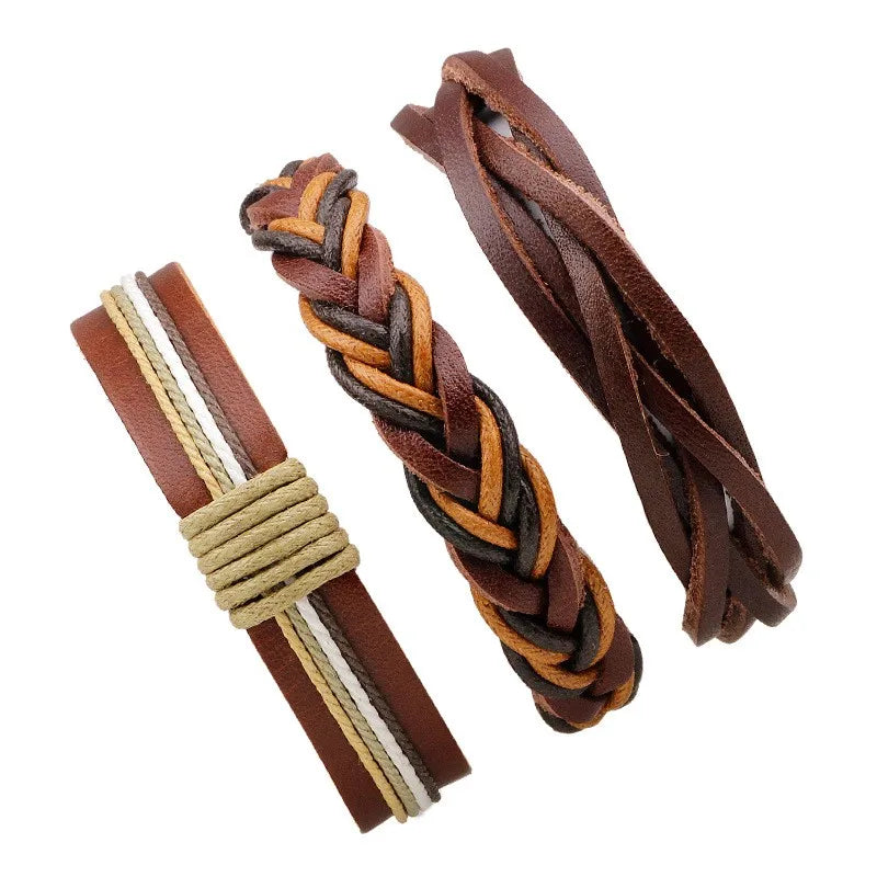 casual letter feather wings pu leather alloy beaded patchwork men's bracelets