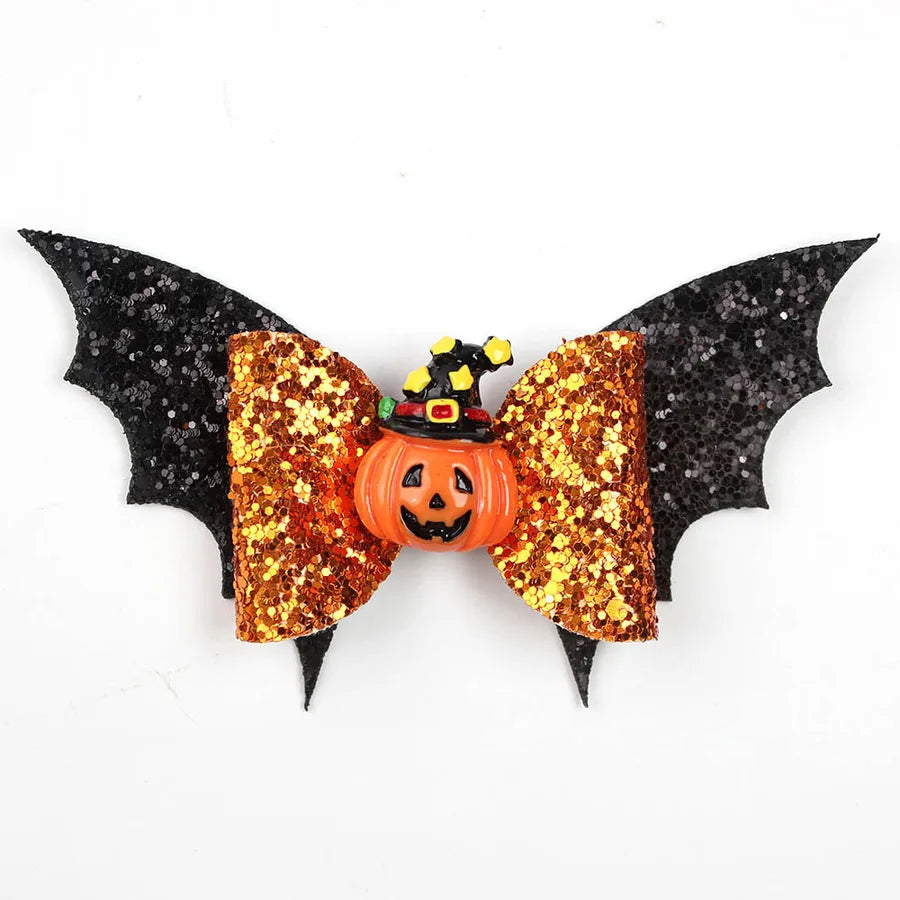 Creative Halloween Double Layer Small Bat Wings Butterfly Knot Hair Clip Funny Children's Hair Accessories Pumpkin Pattern
