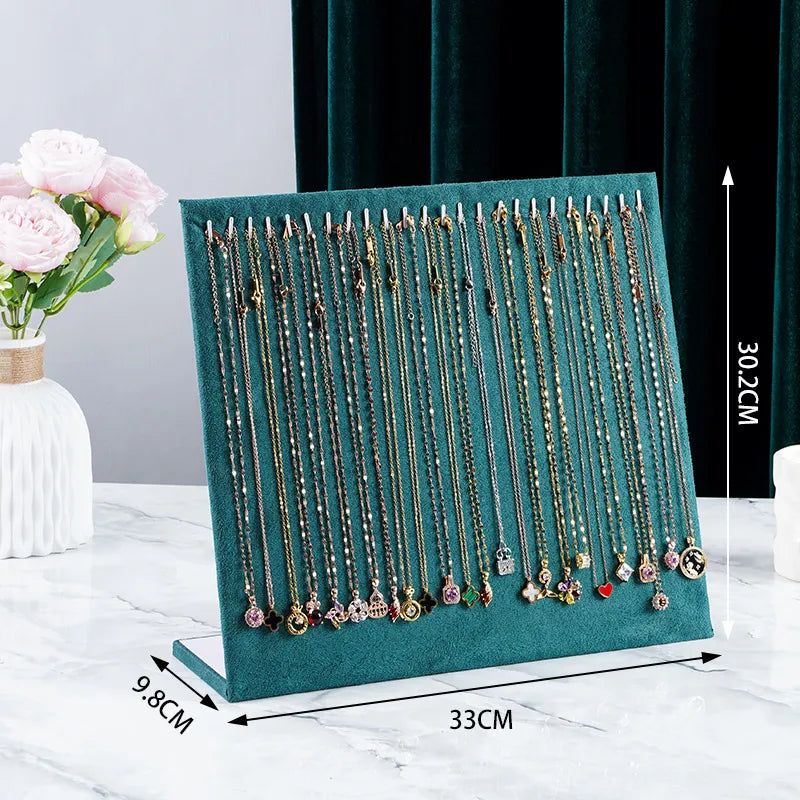 Wooden Velvet Jewelry Display Stand Necklace Bracelet Earring Ring Holder Storage Organizer L-Shaped Premium Feel Crafted