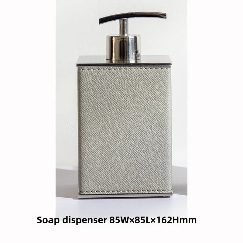 Modern European-style Home Furnishing Soft Matching Set Stainless Steel Leather Soap Dispenser Toothbrush Box Bathroom Four-piece Set Ornaments