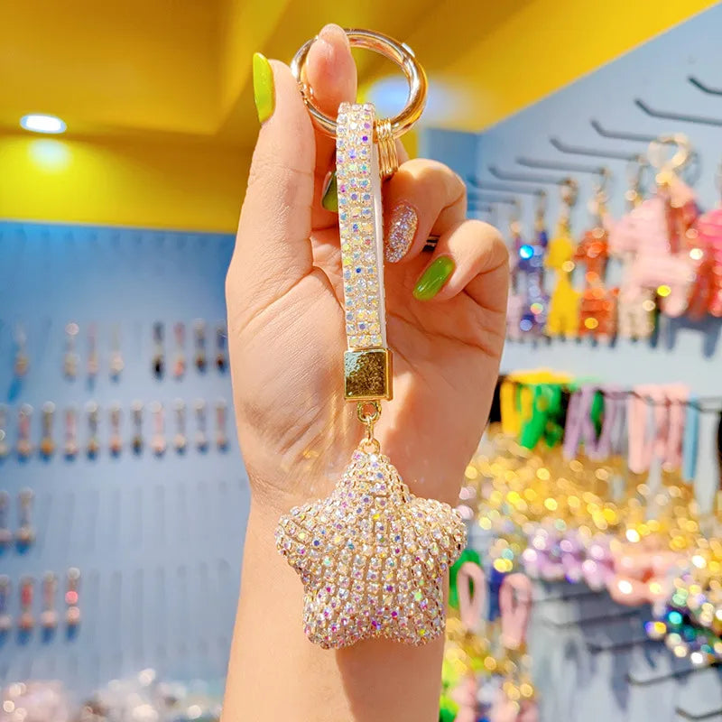 New Cartoon Full Drill Star Keychain Cute Men Women Tassel Bag Keychain Circle Pendant Decoration Christmas Valentine's Day New Year