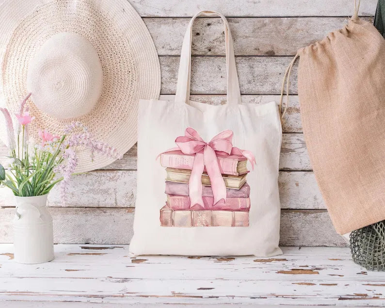 Student Cute Butterfly Knot Printed Canvas Bag Single Shoulder Foldable Shopping Handbag Ladies Tote Bag