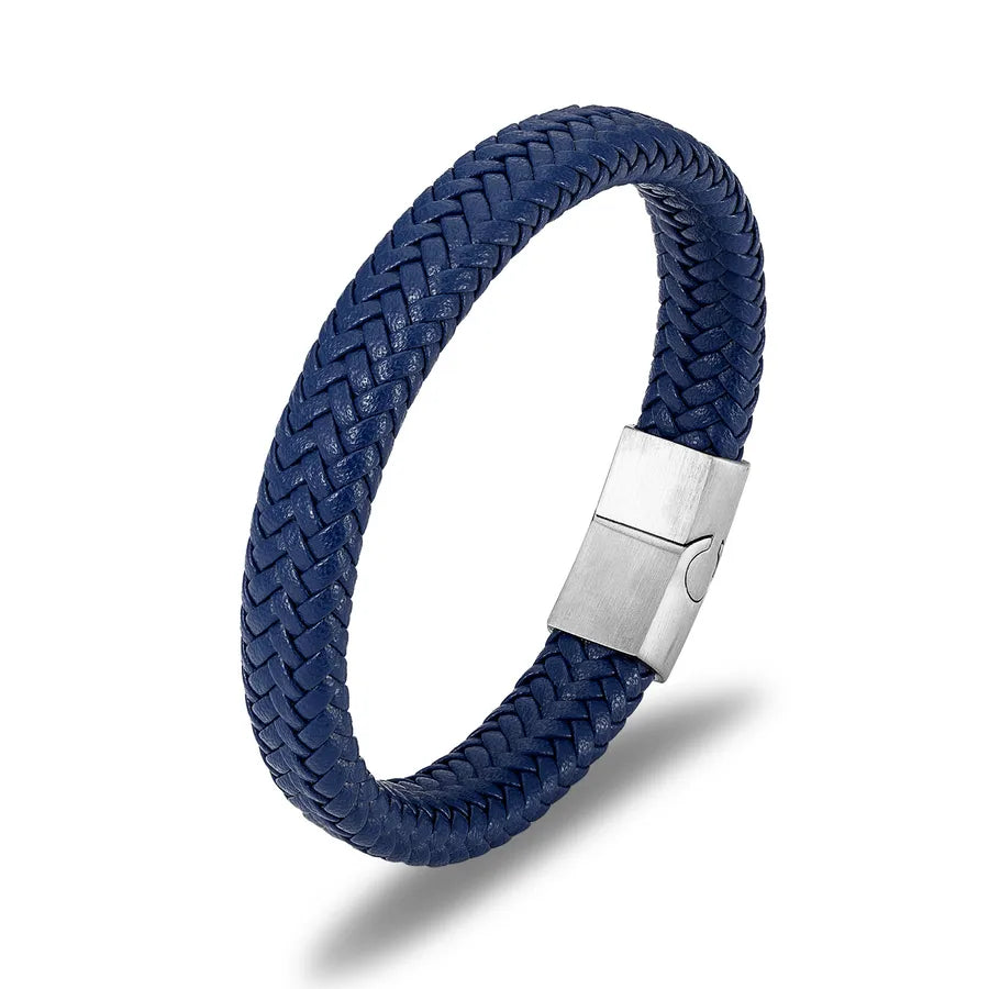 classic style commute color block stainless steel pu leather plating gold plated men's bangle