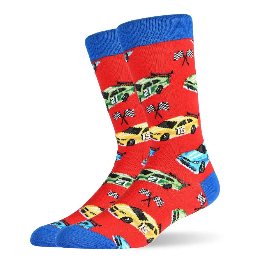 men's fashion car mushroom nylon cotton jacquard crew socks