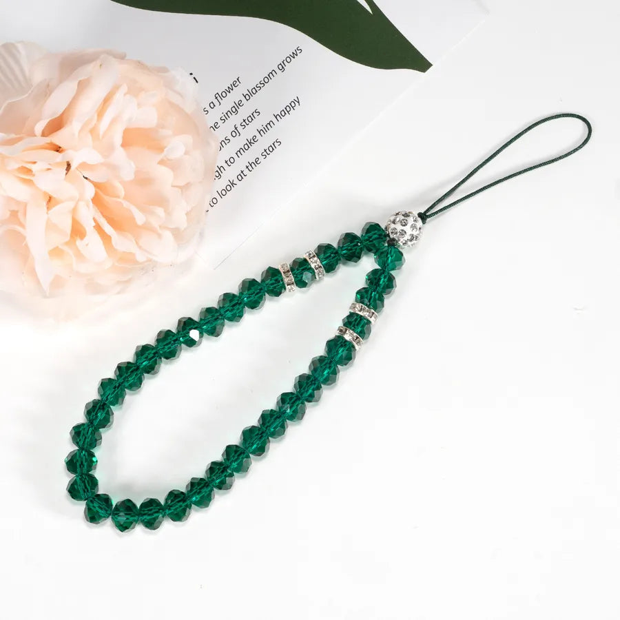 mobile phone crystal chain lanyard crystal flat beads glass beads acrylic neck anti-fall chain wholesale