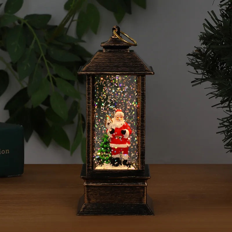 Christmas Decoration Santa Claus Plastic Figurine Water-Filled Night Lamp Decorative Crystal Light Christmas Party Gift