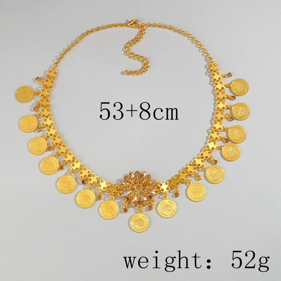 Fashionable Gold Diamond Embedded Arab Headband Indian Style Bridal Accessory Alloy Waterdrop Pattern Women's Headwear