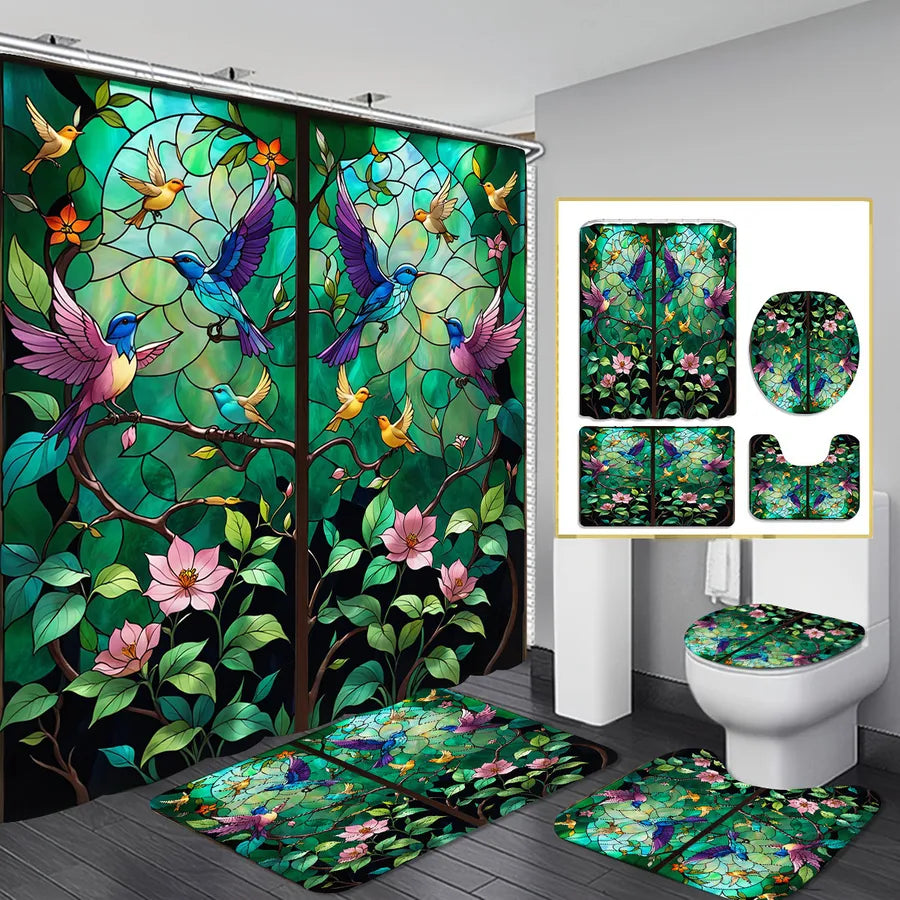 Pastoral Peacock Butterfly Snowflake Polyester Floor Mat Shower Curtain Window Accessories