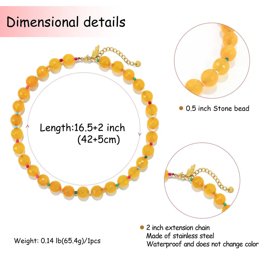 Elegant Geometric 304 Stainless Steel natural stone Beaded Chain Necklace In Bulk