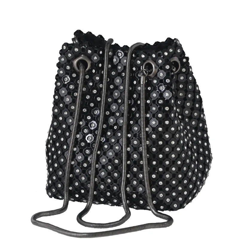 Black Gold Silver Diamond Solid Color Bucket Evening Bags