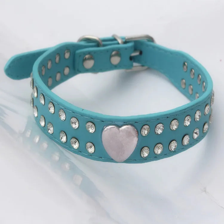 Shiny rhinestone pet collar love jewelry dog collar comfortable leather dog leash Amazon hot sale