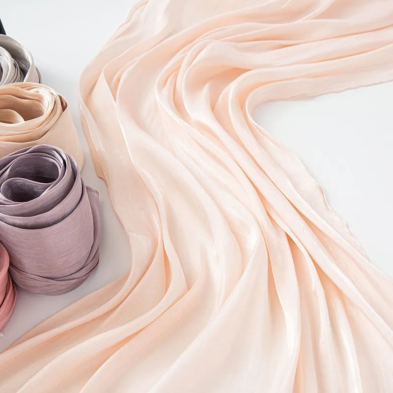 New Style Cool Breathable Bright Silk Chiffon Island Wrinkled Long Scarf Solid Color Simple Malay Indonesian Women's Bag Headscarf