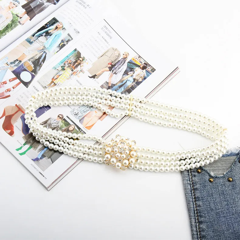 simple style square oval flower plastic beaded inlay rhinestones women's chain belts 1 piece