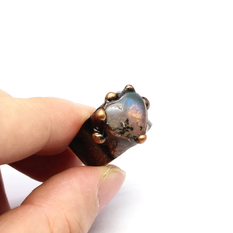 Elegant Retro Printing natural stone Copper Natural Stone Open Rings In Bulk