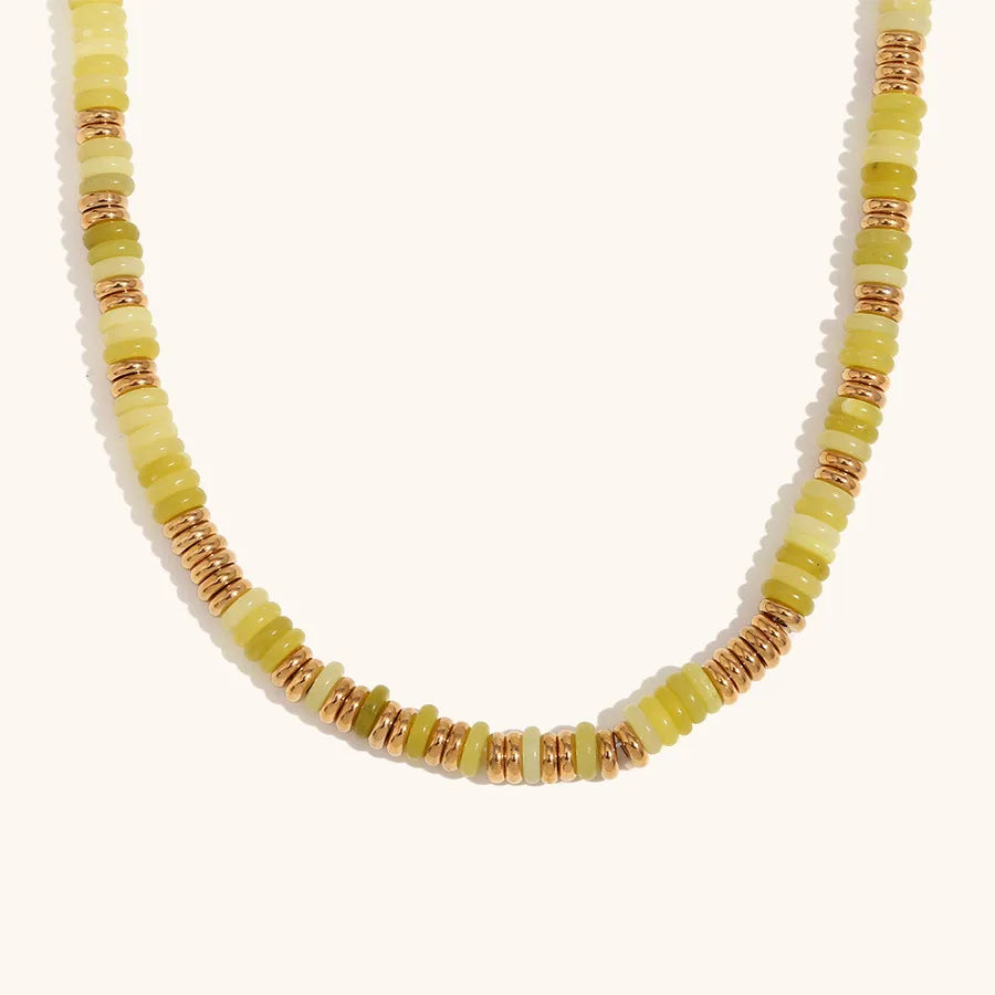 Retro Ethnic Style Geometric Stainless Steel natural stone 18K Gold Plated Necklace In Bulk