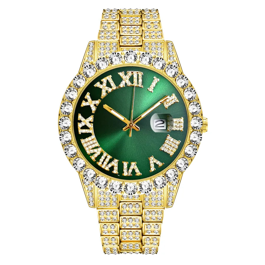 MISSFOX Watch  Explosions Men's Personalized Hip Hop Style  Water Ghost Roman Diamond Quartz Watch Men