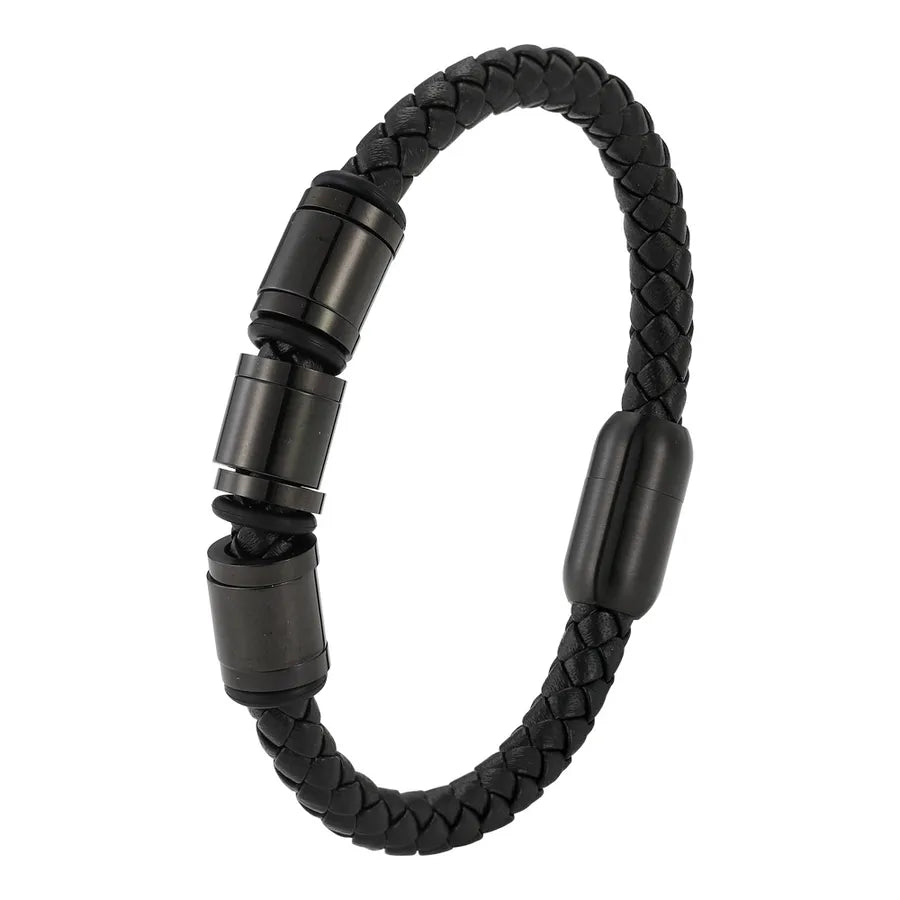 Style Fashion Seven- Multi-Color Stainless Steel Charm Men's Leather Rope Genuine Leather Bracelet Jewelry