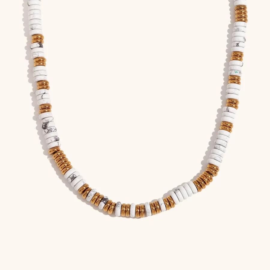 Retro Ethnic Style Geometric Stainless Steel natural stone 18K Gold Plated Necklace In Bulk