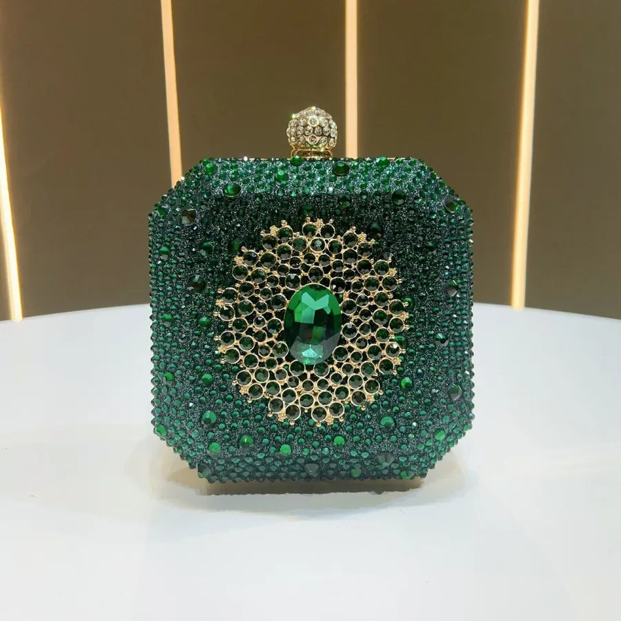 Elegant Sparkling Green Mini Clutch Bag With Diamond Buckle Decoration For Women Fashionable Personal Touch Evening Bag