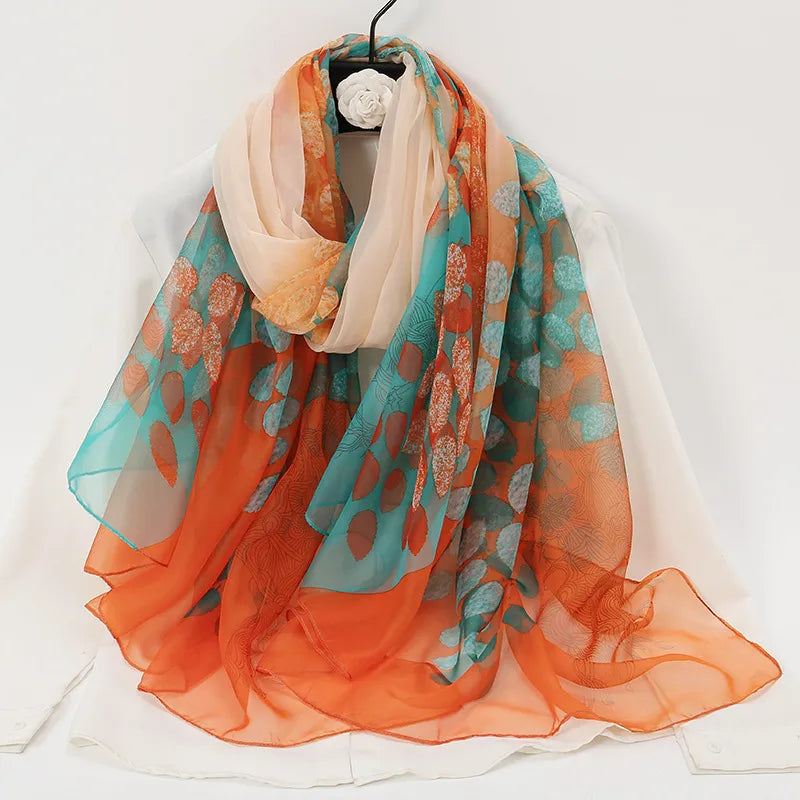 women's elegant lady color block high quality yarn printing silk scarf
