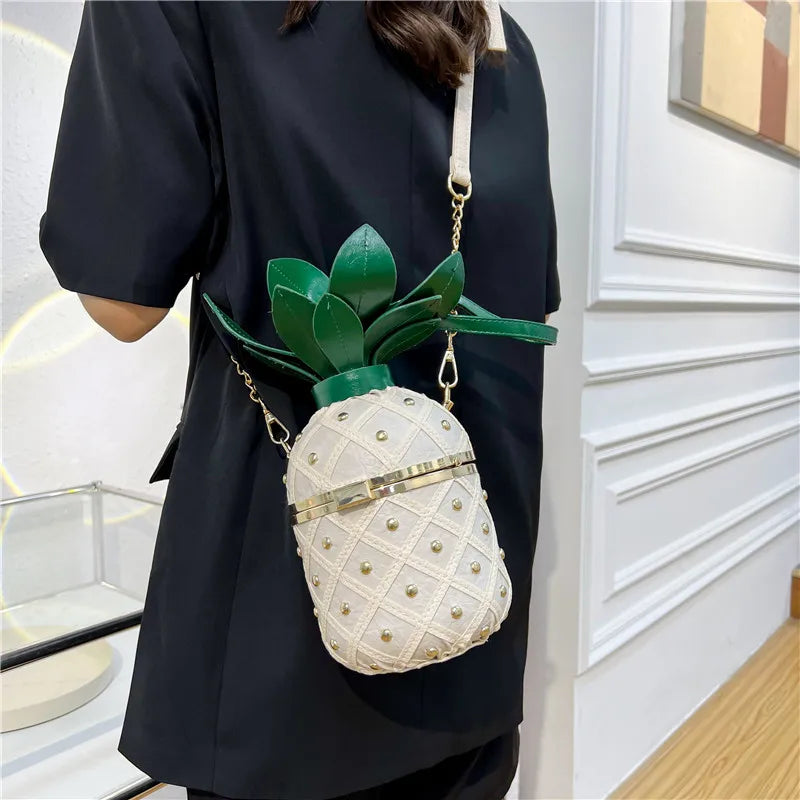bag women's personalized pineapple bag  spring new single shoulder chain messenger bag Qimi clip bucket bag