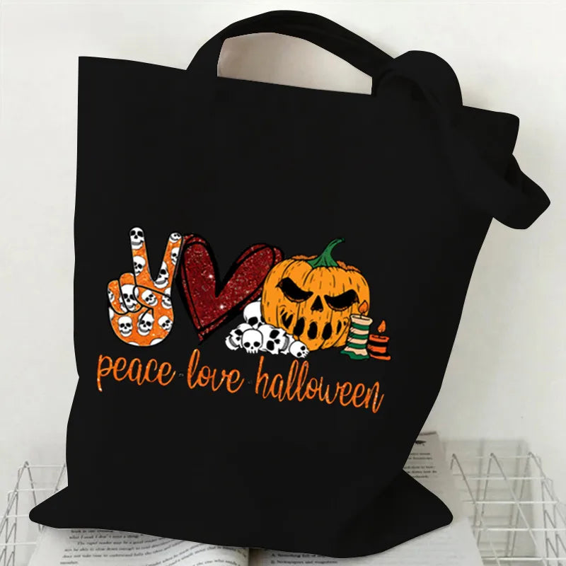 Halloween Cartoon Pumpkin Decorative Canvas Bag Student Handbag Shopping Commuter Bag Large Square Fashion Tote Bag
