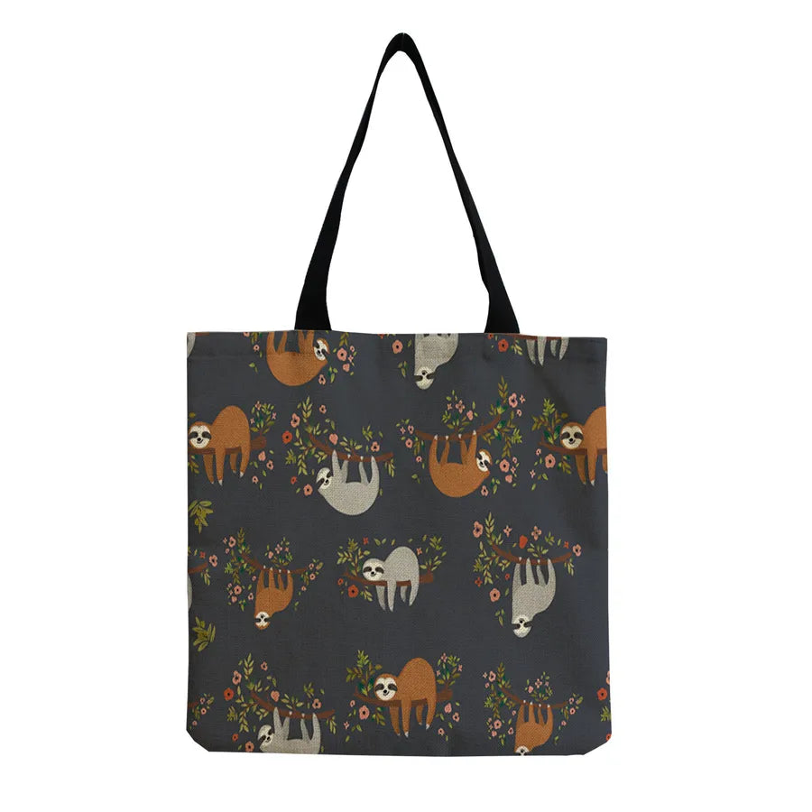 Women's Cute Cartoon Letter Linen Shopping bags