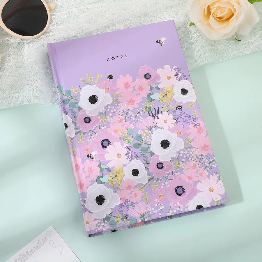 A5 Hard Cover New Flower Design Bullet Journal Notebook Creative Dotted Inner Pages Cute Style Wooden Pulp Material