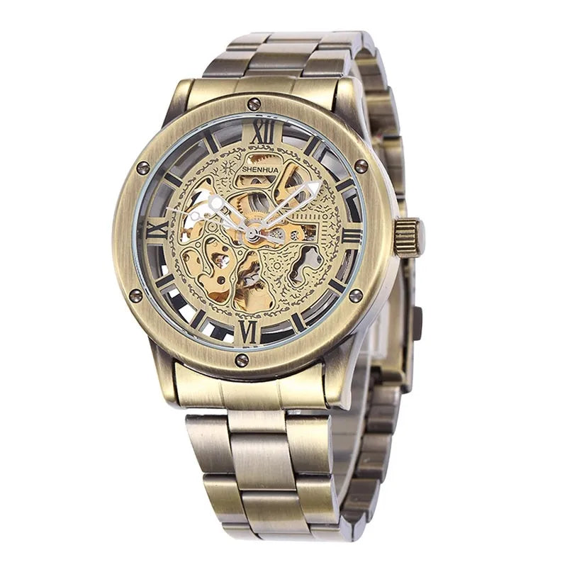 Retro Color Block Butterfly Double Snap Buckle Mechanical Watch Men's Watches