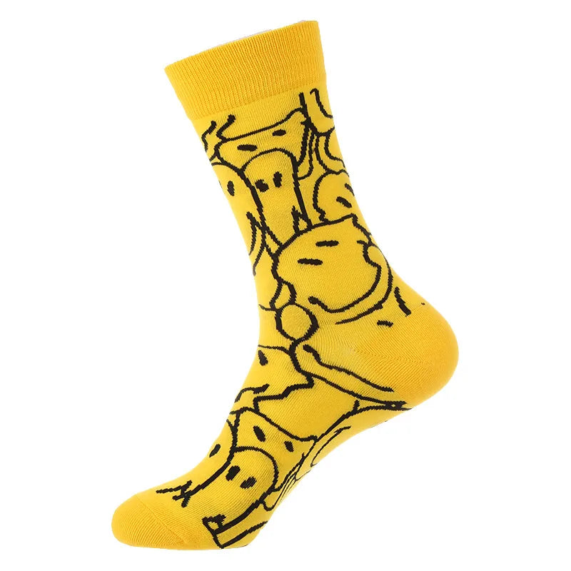 Men's Cute Streetwear Rabbit Smile Face Cotton Jacquard Crew Socks 10 Pairs Per Pack