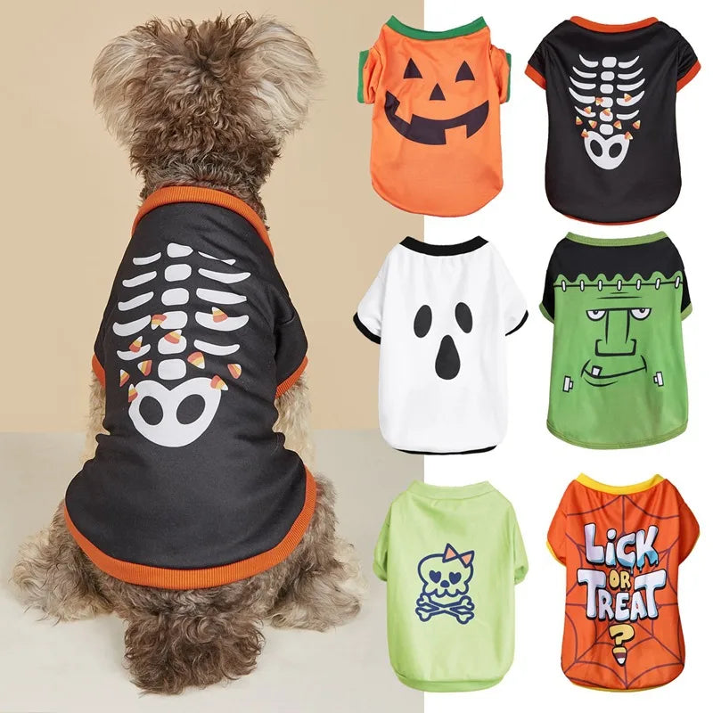 Thin Halloween Cartoon Pet T-shirt For Dogs Cats Teddy Schnauzer Puppies Polyester Material European Style Dog Clothes