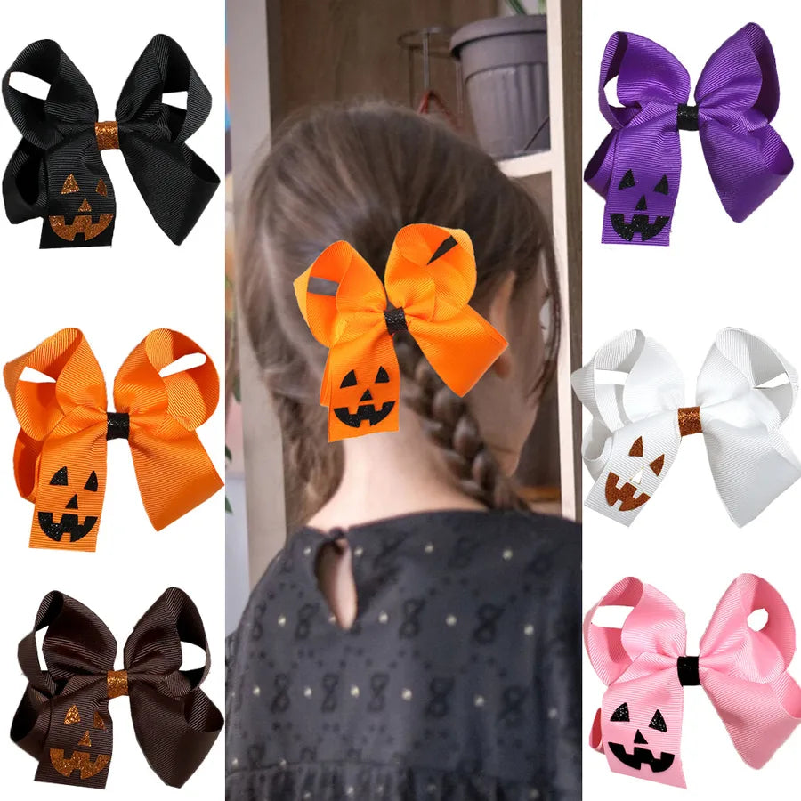 Halloween Devil Face Bow Knot Children's Hair Clip Girls Funny Hair Accessories Popular Design Fabric Hair Decorations