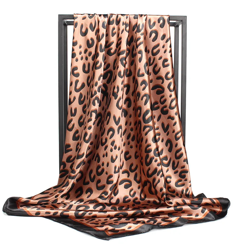 Women's Casual Leopard satin Printing Silk Scarf