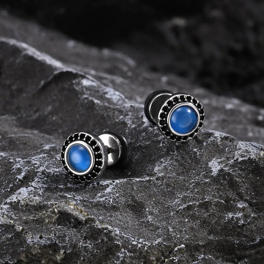 1 Piece Punk Simple Style Round Inlay 201 Stainless Steel Opal Zircon Ear Studs